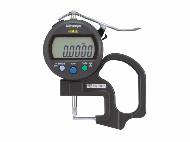 The Mitutoyo Tube Thickness Measurement Gage is zeroed and ready to take measurements for tube thickness.